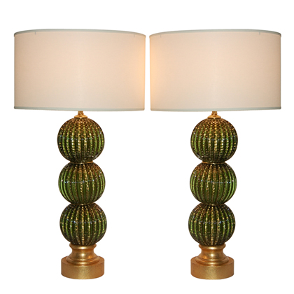 Stacked Ball Murano Lamps in Green and Gold