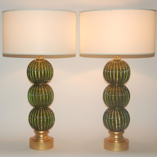 Stacked Ball Murano Lamps in Green and Gold