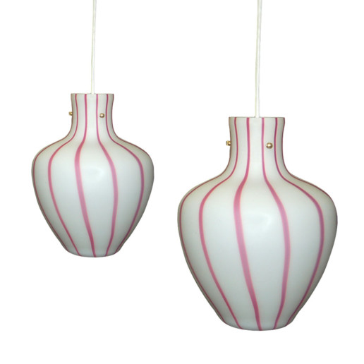 Raspberry and White Murano Lamp Pendants