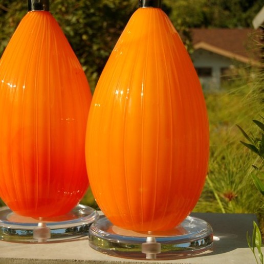 Big Orange Murano Lamps on Lucite with Polished Nickel