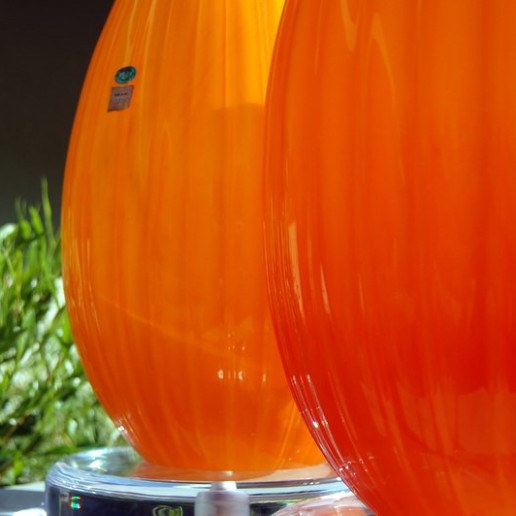 Big Orange Murano Lamps on Lucite with Polished Nickel