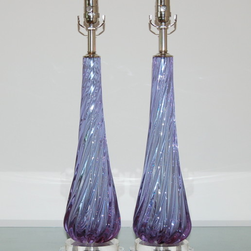 Soft Lavender Swirl Vintage Murano Alexandrite Lamps