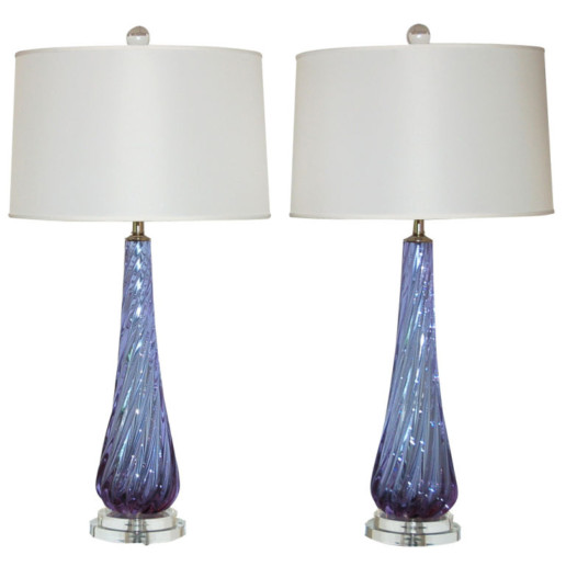 Soft Lavender Swirl Vintage Murano Alexandrite Lamps 