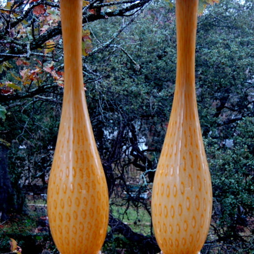 Barovier & Toso - Orange Murano Lamps in Peacock Feather Pattern