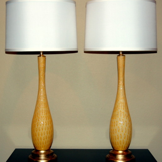 Barovier & Toso - Orange Murano Lamps in Peacock Feather Pattern