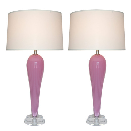 Hand Blown Pair of Glass Lamps by Joe Cariati in Lavender Berry