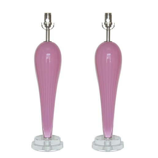 Hand Blown Pair of Glass Lamps by Joe Cariati in Lavender Berry