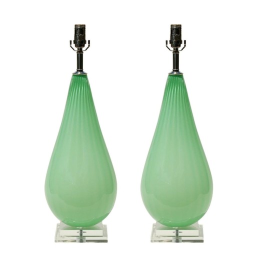 Hand Blown Pair of Large Teardrops by Joe Cariati in Mint Ice