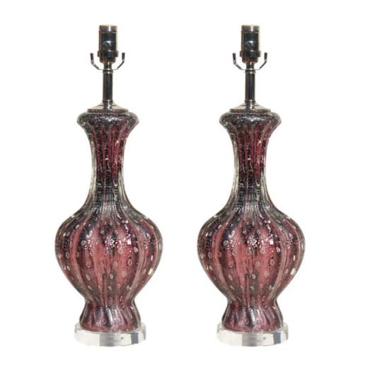 Purple Murano Lamps with Silver Inclusion