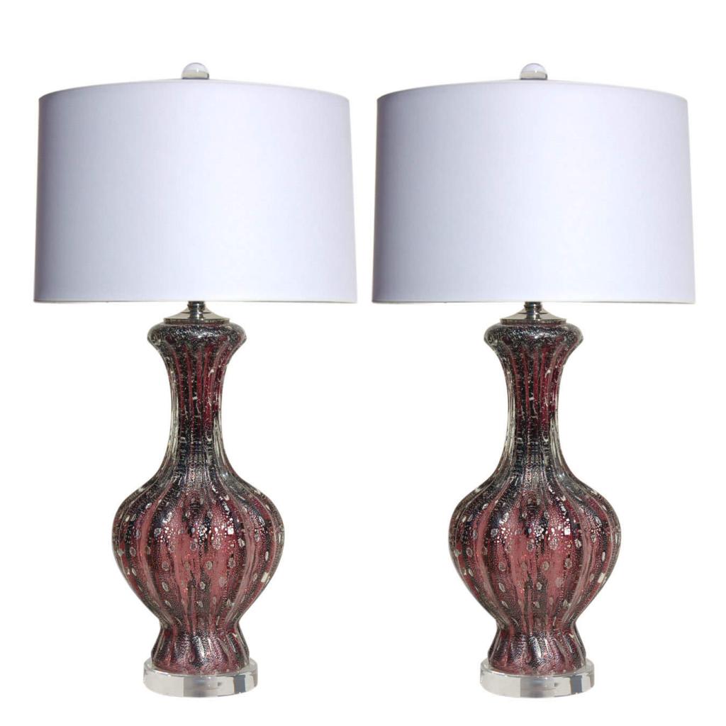 Vintage Murano Glass Table Lamps Purple, Murano Glass Table Lamp Vintage
