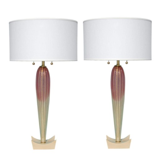 Barovier & Toso - Raspberry and Cream with Gold Vintage Murano Lamps