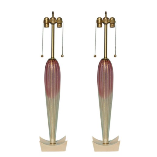 Barovier & Toso - Raspberry and Cream with Gold Vintage Murano Lamps