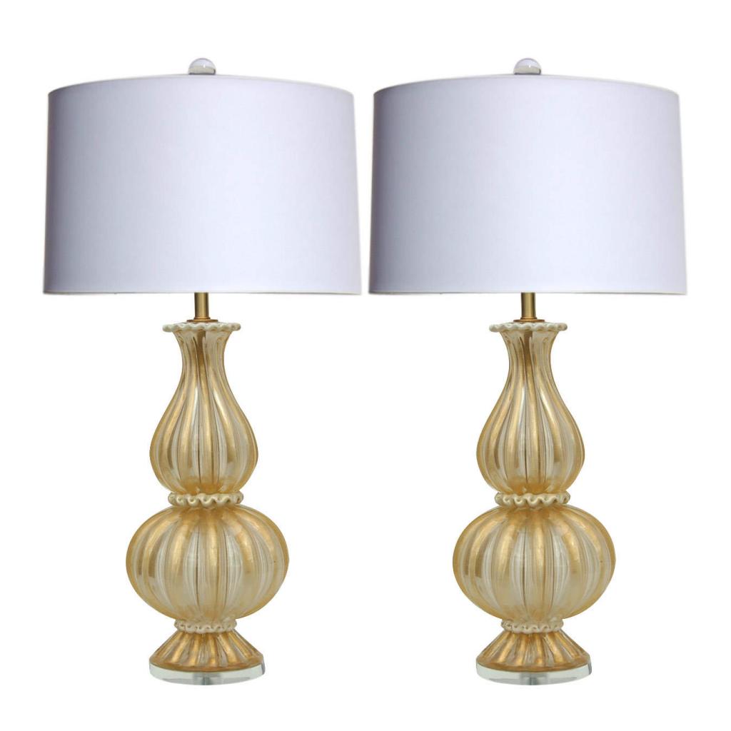 Vintage Murano Glass Table Lamps Gold, Murano Glass Table Lamp Vintage
