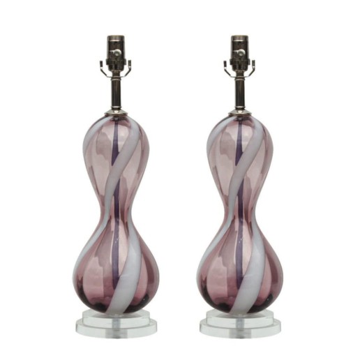 Vintage Murano Lamps Grape Figure Eights with White Swirl