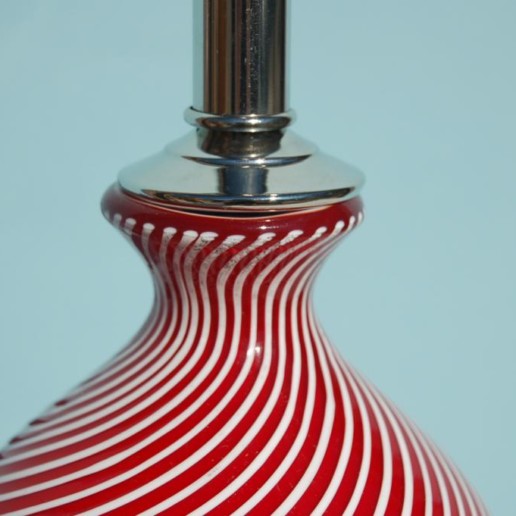 Pair of Pin-Striped Vintage Murano Lamps in Red