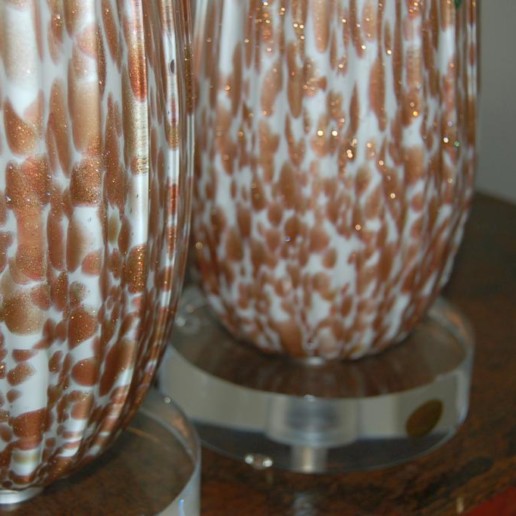 Huge Vanilla and Copper Murano Table Lamps