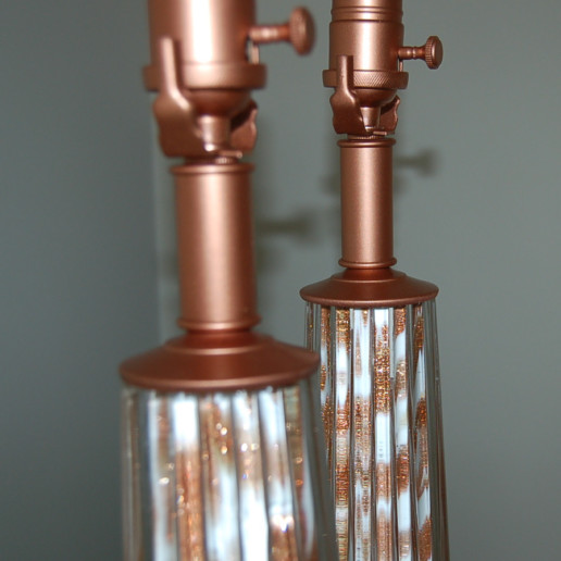 Huge Vanilla and Copper Murano Table Lamps