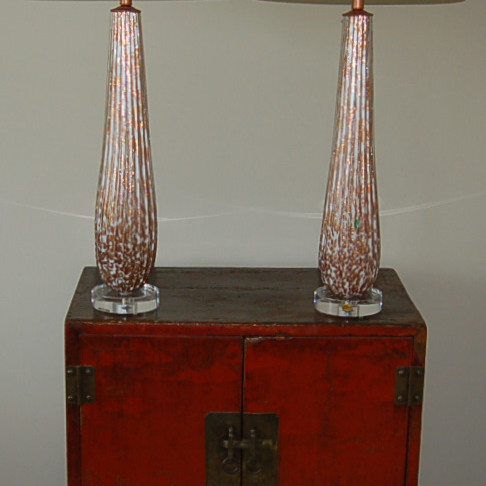 Huge Vanilla and Copper Murano Table Lamps