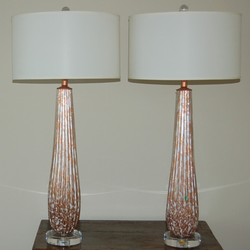 Huge Vanilla and Copper Murano Table Lamps