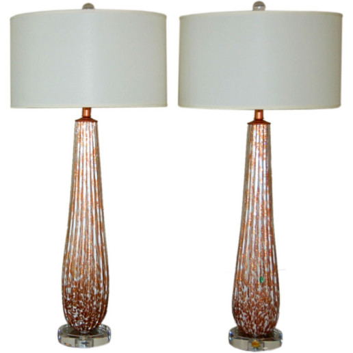 Huge Vanilla and Copper Murano Table Lamps