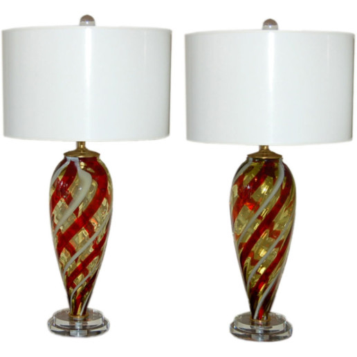 Vintage Murano Table Lamps in Butterscotch, Red, and White