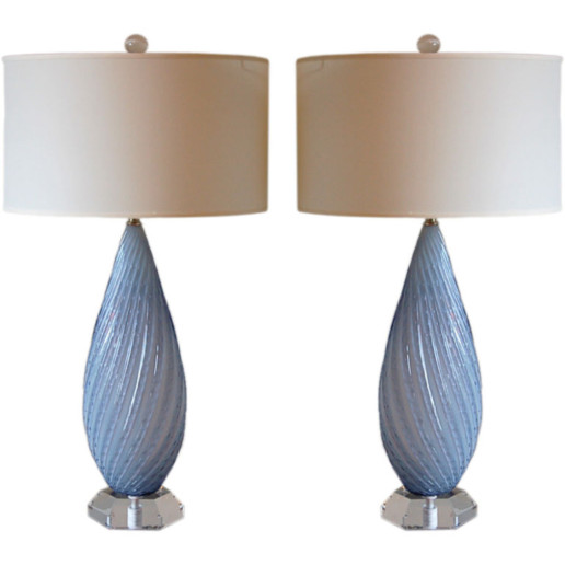 Almond Shaped Opaline Murano Lamps by Barbini in Lavender