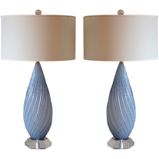 Almond Shaped Opaline Murano Lamps by Barbini in Lavender