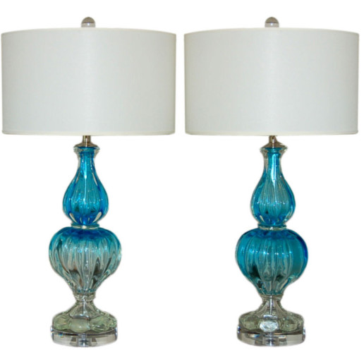 Two Toned, Two Piece Blue Vintage Murano Lamps 