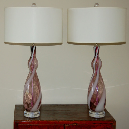 Vintage Murano Lamps in Grape with White Swirl Ribbons