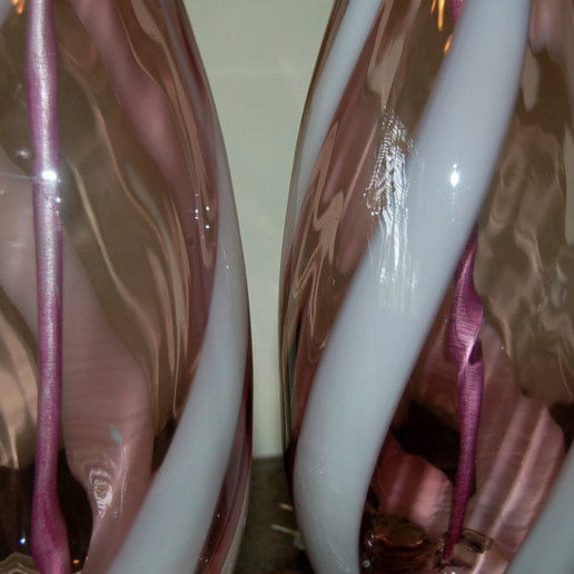 Vintage Murano Lamps in Grape with White Swirl Ribbons