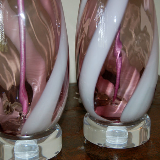 Vintage Murano Lamps in Grape with White Swirl Ribbons