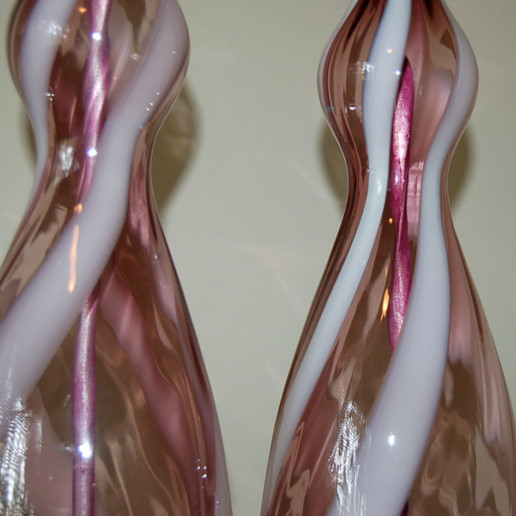Vintage Murano Lamps in Grape with White Swirl Ribbons