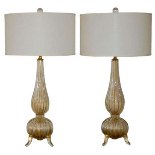 Classic Three Footed Vintage Murano Lamps in Champagne
