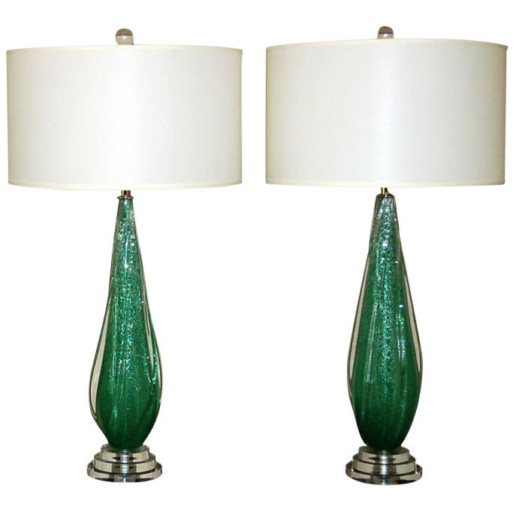 Coke Bottle Green Pulegoso Murano Table Lamps