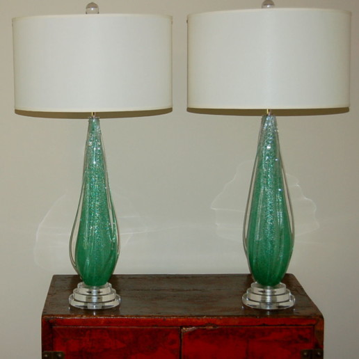 Coke Bottle Green Pulegoso Murano Table Lamps