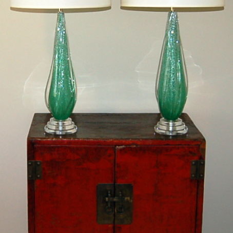 Coke Bottle Green Pulegoso Murano Table Lamps