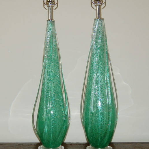Coke Bottle Green Pulegoso Murano Table Lamps
