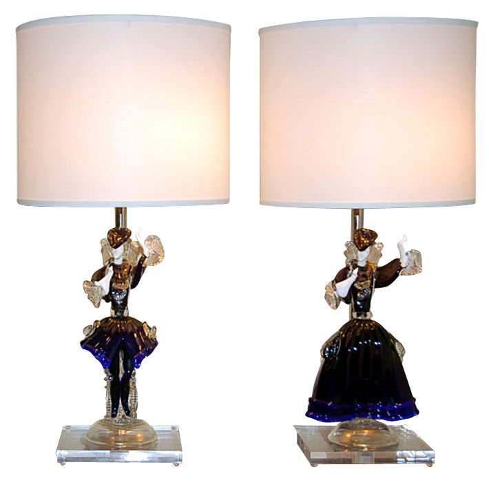 Murano Figurine Lamps in Cobalt