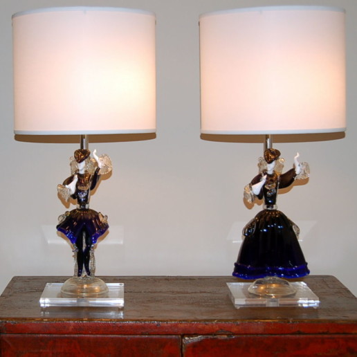 Murano Figurine Lamps in Cobalt