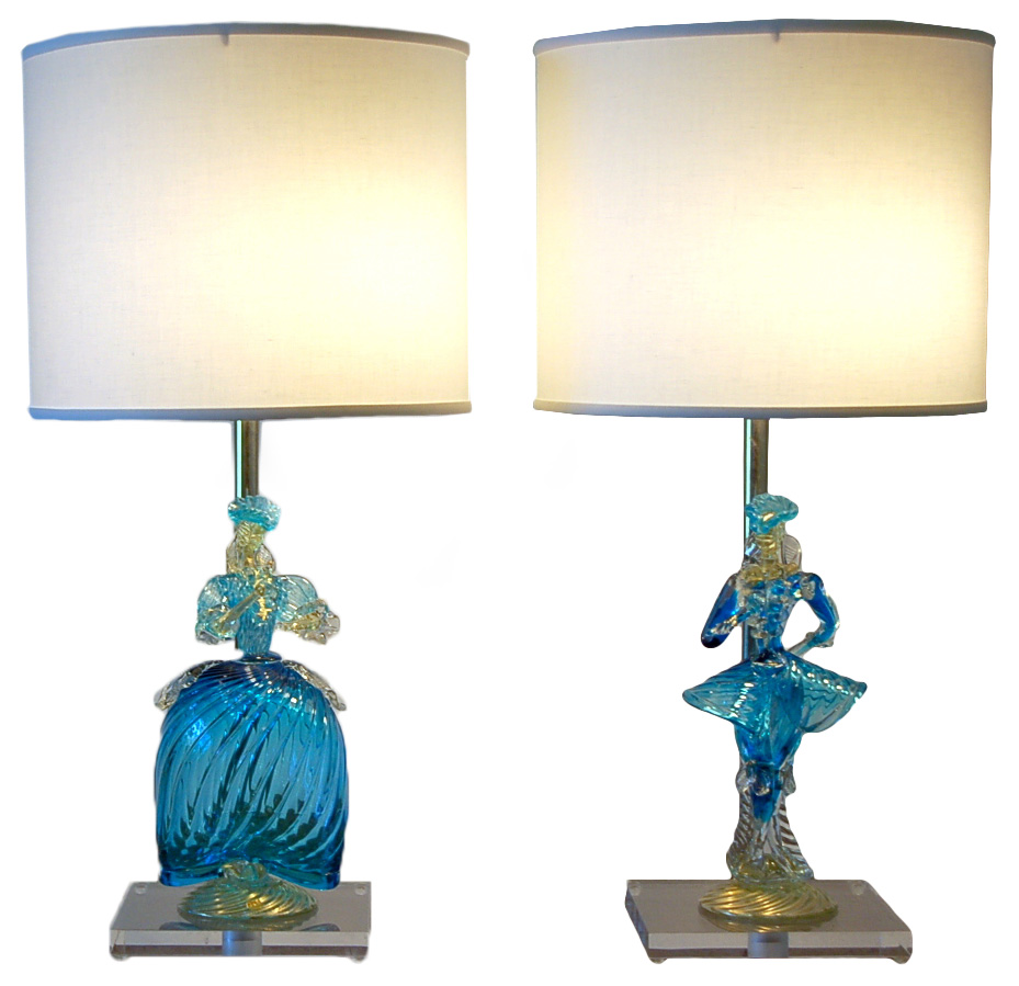 Murano Figurine Lamps in Light Blue