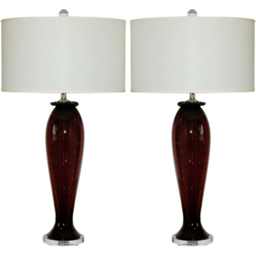 Vintage Murano Table Lamps in Purple with Controlled Bubbles