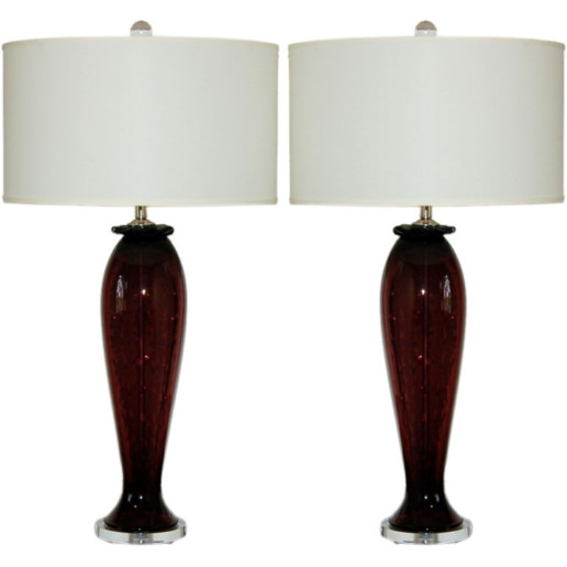 Vintage Murano Table Lamps in Purple with Controlled Bubbles