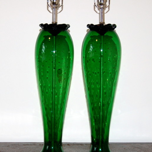 Vintage Murano Table Lamps in Green with Controlled Bubbles