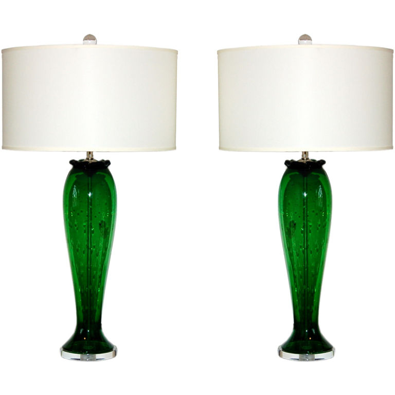 Vintage Murano Glass Table Lamps Green Swank Lighting
