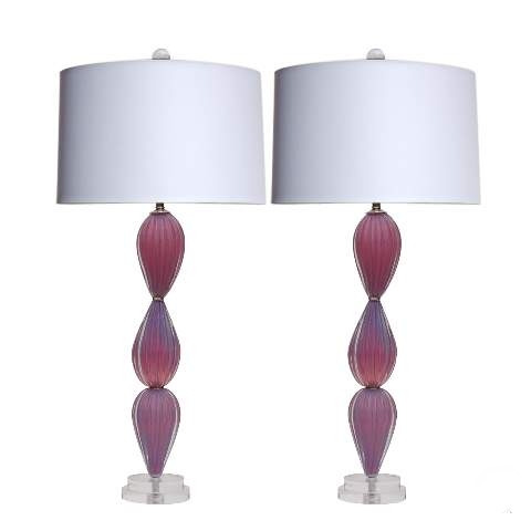 Archimedes Seguso - Plum 3 Stack Tear Drops Opaline Vintage Murano Lamps