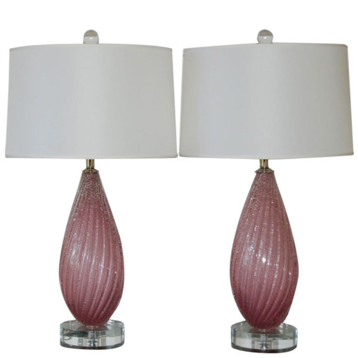 Orchid Melon Pulegoso Vintage Murano Lamps