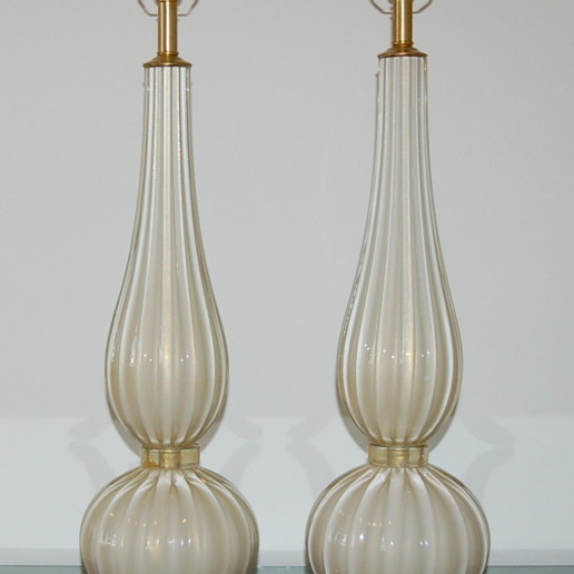 Classic Three Footed Vintage Murano Lamps in Creamy White and Gold