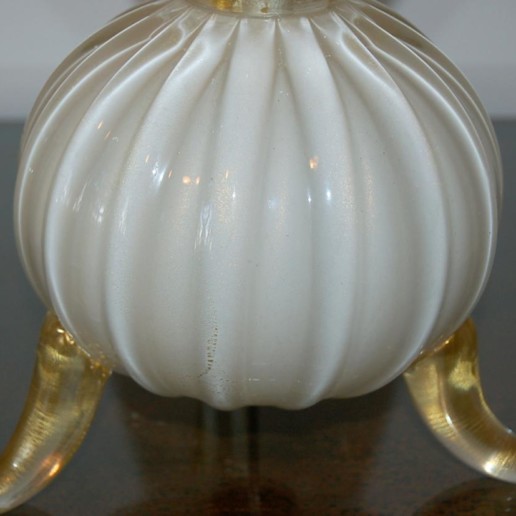 Classic Three Footed Vintage Murano Lamps in Creamy White and Gold