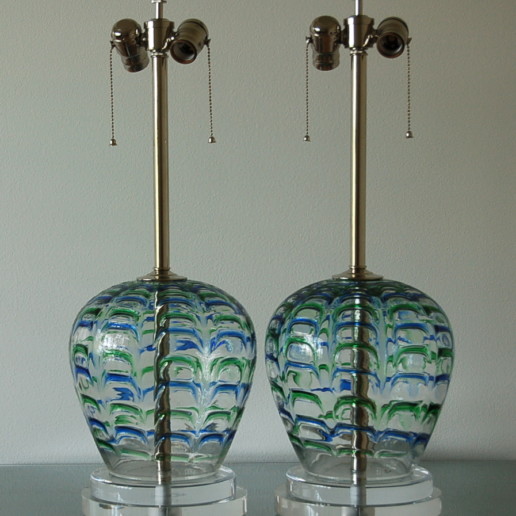 AVEM - Vintage Murano Lamps with Blue & Green Applied Drips