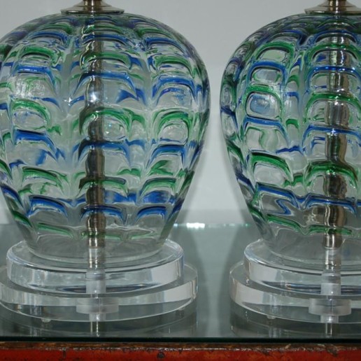 AVEM - Vintage Murano Lamps with Blue & Green Applied Drips